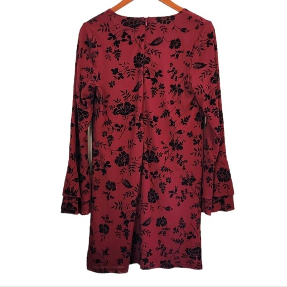 Honey Belle Whimsigoth Floral Bell Sleeve Deep V Mini Dress Burgandy Black Small - Picture 5 of 9